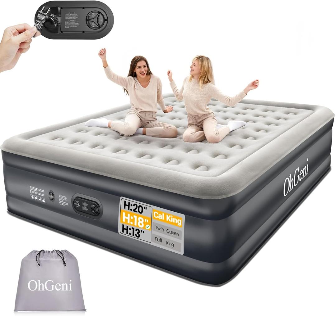 OhGeni Cal King Air Mattress with Built in Pump, 18" Tall Inflatable Blow Up Bed, Luxury Comfort for People(190CM Height), Keep Feet from Dangling, Colchon inflables, Ideal Alternative to a Bed