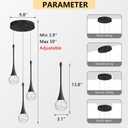 cenzoz 3-Lights Modern Pendant Lights for Kitchen Island LED Dimmable Crystal Glam Ceiling Pendant Lighting Chandelier for Dining Room Hallway Bedroom Corner Lamp Black, 3 Lights Rectangular