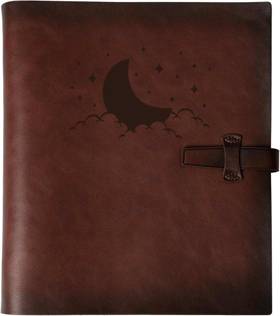 Photo Album 4x6 200 Photos, Genuine Leather Photo Albums with Writing Space with 30 Writing Paper, Travel Family Wedding Kids Graduation Ultrasound Baby Picture Album Scrapbook Photo Album (MOON)