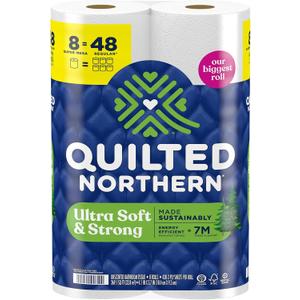 Quilted Northern Ultra Soft & Strong Toilet Paper, 8 Super Mega Rolls = 48 Regular Rolls, 5X Stronger*, Premium Soft Toilet Tissue