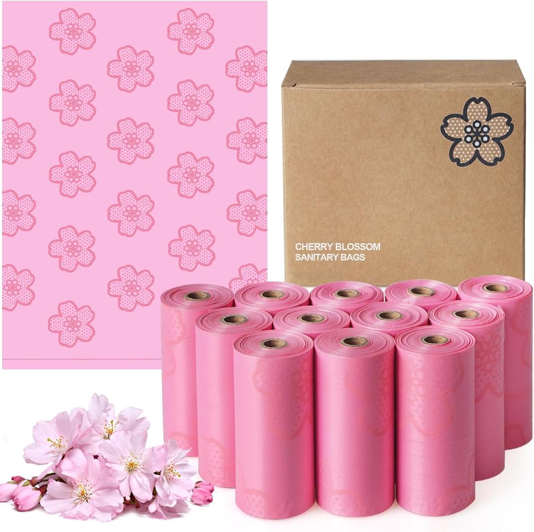 180 PCS Sanitary Napkin Disposal Bags Cherry Blossom Scented, Pink Disposable Sanitary Bag Personal Care Disposal for Tampons Trash Bag, Disposable Mini Bags for Women Privacy Handling Bag Diaper Sack