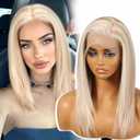 Blonde Synthetic Lace Front Wig, Shoulder Length 13x6 HD Lace Layered Straight Glueless Wigs for Women Daily Use 16IN