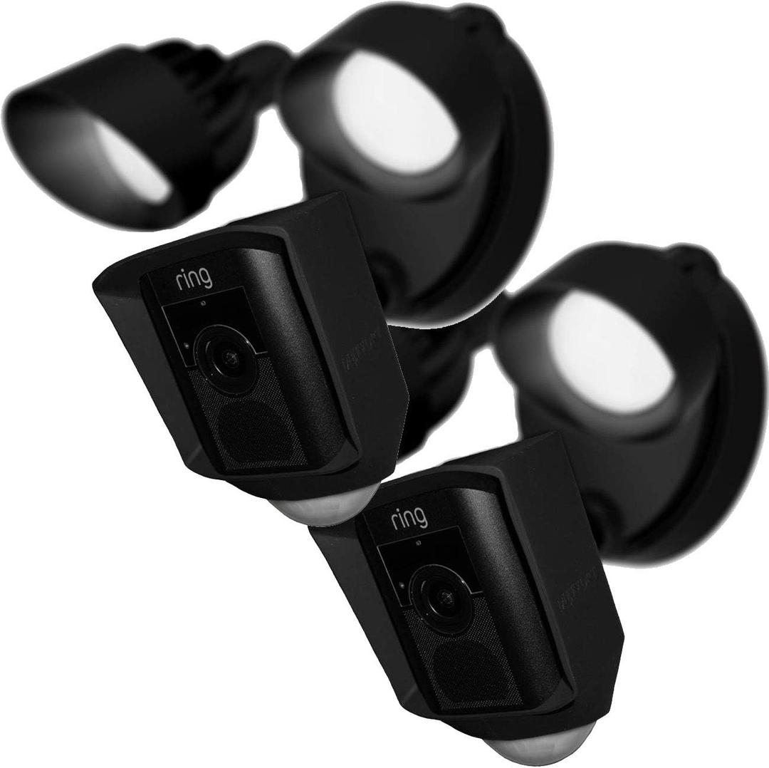 Silicone Skin Case Cover Compatible with Ring Floodlight Cam Wired Plus, Floodlight Camera - Sun Glare, UV & Weather Protection Skins Cover (2 Pack, Black)