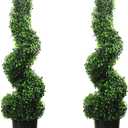 4FT Artificial Spiral Boxwood,Topiary Trees Artificial Outdoor-Indoor Outdoor Decor - Plastic Pots - Set of 2