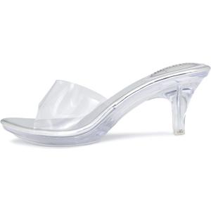 NBUUNBU Clear Heels for Women Silver Black Heels Little Platform Sexy High Heels Sandals Stiletto Kitten Open Toe Dress Shoes Comfortable Double Transparent Strap Heeled Sandals Mule (35, 1silver-2.75in)