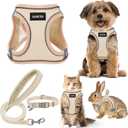 GAMUDA Small Pet Harness Collar and Leash Set, Step in No Chock No Pull Linen Fabric Soft Mesh Dog Vest Harnesses Reflective for Dogs Puppy Cats Kitten Rabbit (Khaki, M)