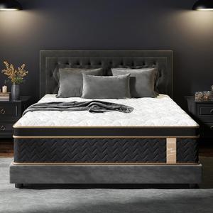 Full Size Mattress 10 Inch | Hybrid Mattresses in a Box | Medium Firm Feel Memory Foam and Individual Pocket Springs | Fiberglass Free Bed | Breathable | CertiPUR-US | Upgrade (White+Black, Full)