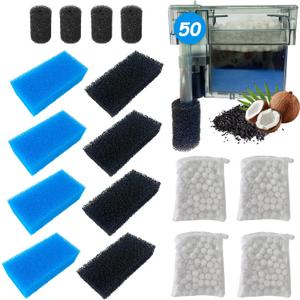 SHIGATSU 4 Set Replacement Aquarium Maintenance Kit for AquaClear 50 Power Filter, Includes Aquarium Foam Insert, Carbon Sponge, Bio Media and Pre-Filter Sponge