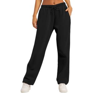 AUTOMET Women's Wide Leg Sweatpants Fleece Lined Baggy Straight Leg Lounge Pants Fall Outfits Athletic Joggers with Pockets, XS
