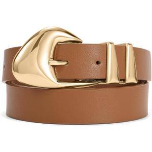 XZQTIVE Women's Leather Belts for Jeans Dress Pants Black Brown Belts for Women Ladies Waist Belts with Gold Buckle