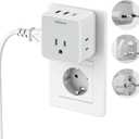 TESSAN All European UK Travel Plug Adapter Kit, International Detachable with 3 Outlet 3 USB Charger (1 USB C), Type C/G/E/F EU Ireland Power Adaptor, US to Europe Italy Spain France Greece