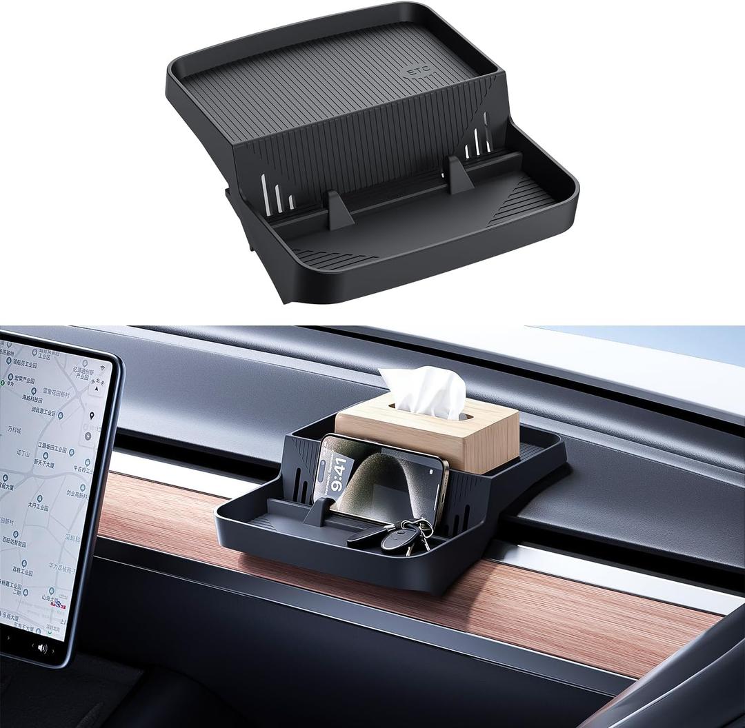 Dashboard Organizer Tray for Tesla Model 3 2017-2023 and Model Y 2020-2024 Accessories Silicone Behind Screen Storage Box Non-Slip Sunglass Phone Tissue Card Holder Tesla Console Insert