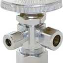 Eastman 3/8 Inch x 1/4 Inch x 5/8 In. OD Compression (1/2 In. Nom.) Multi-Turn Dual-Outlet Three-Way Stop Valve, Brass Plumbing Fitting, Chrome, 04351LF