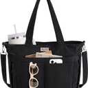 Corduroy Tote Bag for Women, 17 Pockets Laptop Work Tote Bag Lightweight Teacher Nurse Bible Bag for School Travel | with 40oz Cup Holder, Multi Compartment, Zipper Crossbody Bag, College Shoulder Bag, Daily Purse w/ Strap, Ideal Gift for Women (Black)