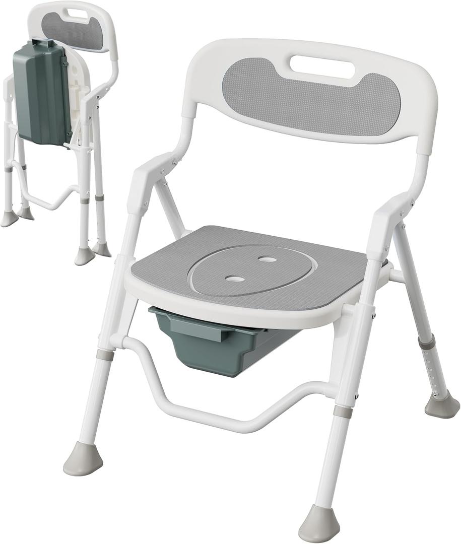 3-in-1 Folding Bedside Commode Chair for Seniors, Height Adjustable, 400 lb | shower use, 11L bucket, 5.9 in fold, 8 lb aluminum frame, over-toilet assist, tool-free setup, Gary