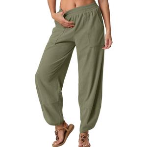 Womens Wide Leg Harem Pants Palazzo Boho Casual Loose Elastic Waist 2025 Travel Vacation Outfits with Pockets, Size Large