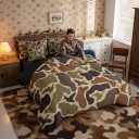 Erosebridal Green Camo 7 Pcs Comforter Set Full Duck Huner Bedding Set Army Hunting Comforter for Teens Men Camouflage Military Bed in A Bag Sheet Set Boys Wild Woodland Rustic Bedroom Decor