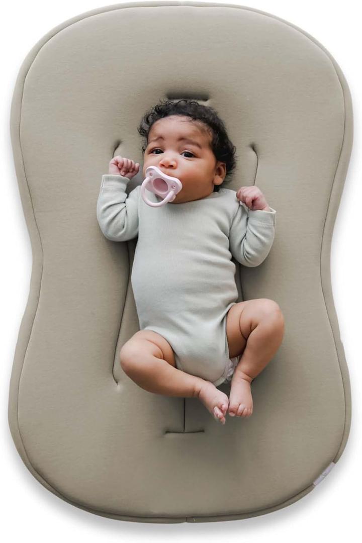 snuggle me Baby Lounger Curve (0-6 Months) - Premium Organic Cotton with Foam Core, Machine-Washable Cover, Buttery-Soft & Breathable Infant Lounger with Travel Bag (30 in x 20 in x 1.9 in) - Birch
