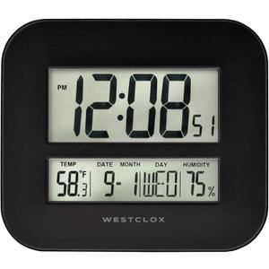 Westclox Black Large Digital Wall Clock, 11"x9" Display for Home & Office - Modern Style with Date, Temperature, Humidity, Battery Powered