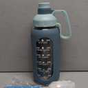 MUKOKO 64oz Glass Water Bottles with Straw, Half Gallon Water Jug with Time Marker, Sports Large Motivational Bottle with Silicone Sleeve, Blue