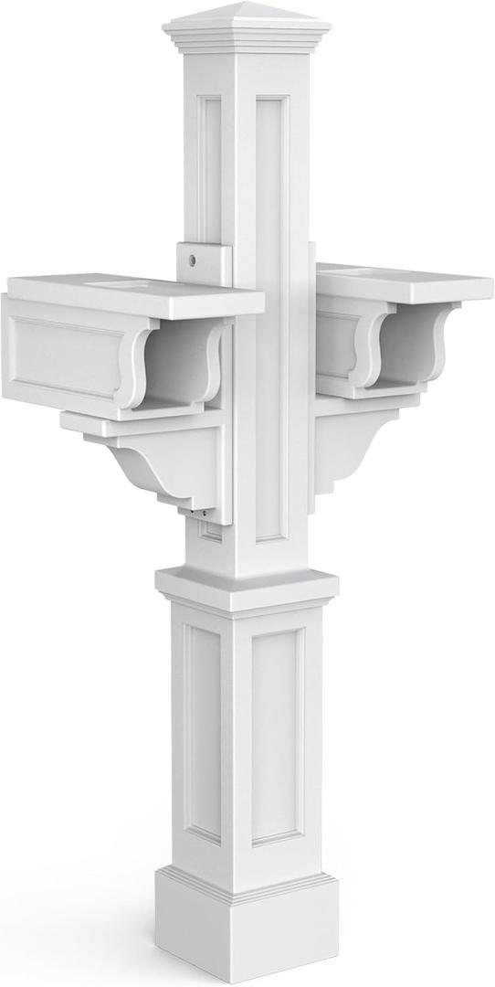 Mayne Rockport Double Arm Mail Post - White - 18in L x 23in W x 56.5in H - Standard Post, 2x Paper Holder Arms (5811-W)