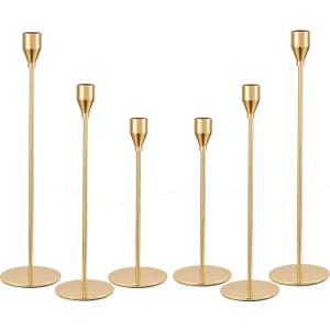 joybest Candle Holder Set of 6, Gold Candlestick Holders for Taper Candles, Taper Candle Holders Fits 3/4 Inch Candle for Wedding, Party, Anniversary or Home Decor