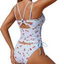 ZAFUL Two piece Tankini y2k Cheeky Tummy Control Swimsuit V-Neck Spaghetti Strap Slimming Bathing Suit 2026, M (White)