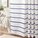 Navy Blue and White Striped Shower Curtain Set with Hooks, Waterproof Polyester Fabric, Printed Hand-Drawn Stripe Design, Coastal Modern Farmhouse Bathroom Decor, 72" x 72"