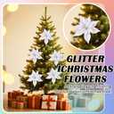 12 Pcs Christmas Iridescent Poinsettia Flowers Artificial 10.6'' Large Shimmery Iridescent Christmas Flowers Decorations with Picks DIY Glitter Xmas Tree Wreath for Xmas Party Decoration