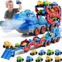 10 in 1 Dinosaur Truck Toys for Kids Toddlers Boys 3-5 4-8, Dino Carrier Truck with Foldable Track, Spray, Light & Sounds and 9 Dino Cars, Birthday Gifts for Kids Boys Girls 3 4 5 6 7 8 Year Old