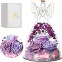Mothers Day Rose Gifts for Women Preserved Real Flower in Glass Angel Figurines Roses for Delivery Prime Birthday Gifts for Mom Grandma Girlfriend Wife Her, Multi Purple