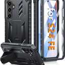FNTCASE for Samsung Galaxy S24-FE Case: Military Grade Drop Proof Protection Mobile Cover with Kickstand | Matte Textured Rugged Shockproof TPU | Protective Sturdy Phone Case Black