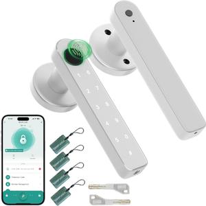 Fingerprint Door knob, Fingerprint Door Lock with Keypads,Keyfob Card,Bluetooth,Key,Biometric Smart Lock for Home Bedroom Apartment (Silver(With App))