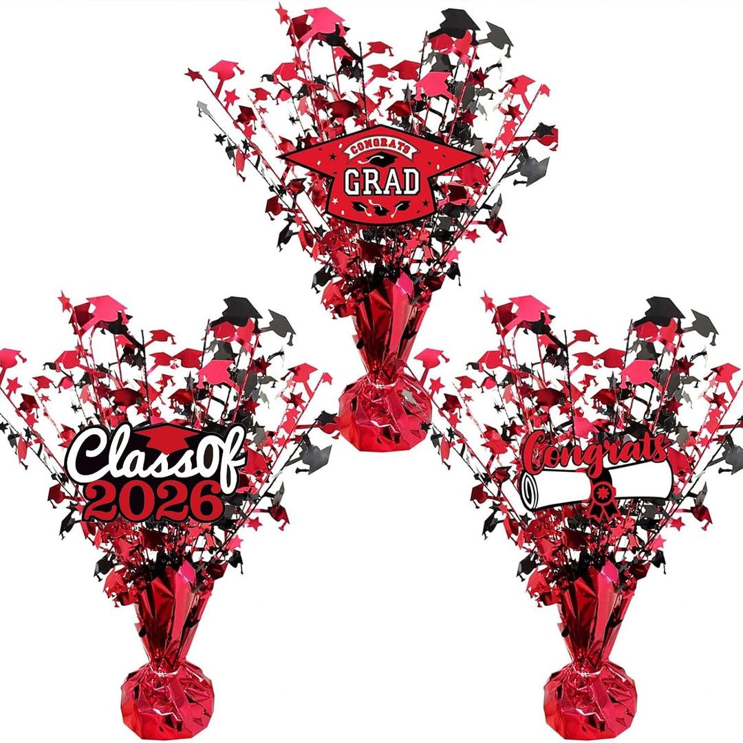 3 Pcs Graduation Table Centerpieces - Balloon Weight Centerpieces Blue Glitter Foil Graduate Cap Centerpieces for 2026 Graduation Party Table Decorations (red)