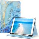 OKP Case for iPad 9th Generation 2021 / 8th Generation 2020/ 7th Gen 2019 10.2 inch Case with Multi-Angle Viewing PU Leather Flio Stand Cover with Pencil Holder & Pocket, Auto Sleep/Wake, Marble Blue