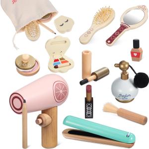 Vaguelly 1set Wooden Pretend Makeup Kit for Boy Girl Boy Girl Beauty Salon Play Toys with Diverse Options Safe Design for Girls Birthdays Holidays