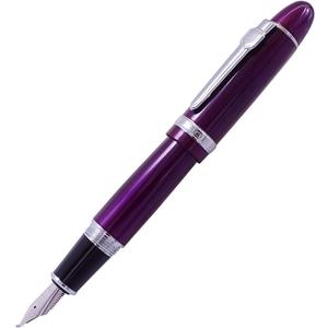 Jinhao 159 Fountain Pen, Fude Pen Bent Nib, Purple Lacquer Silver Trim Big Heavy Pen with Pouch and Ink Converter