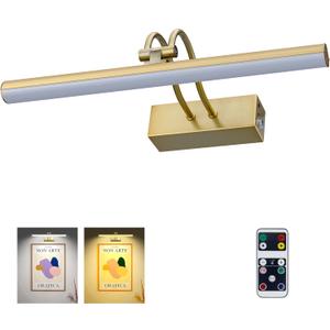 RAIFOOLLY Picture Light, Picture Lights for Wall Cordless,16" Picture Lights with Timer and Dimmable, Battery Wall Lights for Display Gallery Painting Art Frame Portrait (Copper)