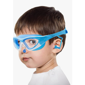 Vvinca Kids Swim Goggles for Kids 3-12, 2024 Upgraded Design with Ear&Nose Plug, Wide View Anit-Fog No Leak Water Pool Goggle (Blue)