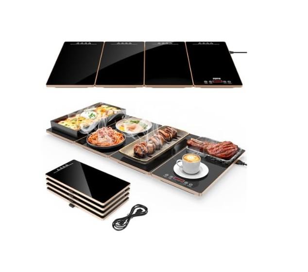FEPPO Food Warmers for Parties Buffet – 4-in-1 Electric Warming Tray for Food with 10 Temp Settings & Timer, 33"x15" Glass Surface, Modular Buffet Hot Plates for Catering & Gatherings