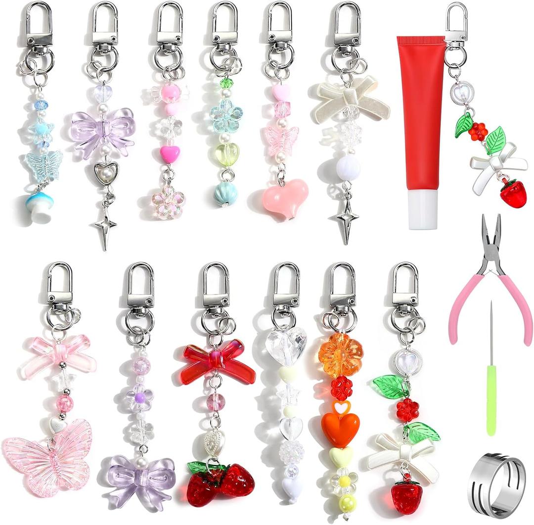 Chunful 12 Pcs Lip Gloss Keychains Bulk Lip Balm Keychains with Exquisite Cute Charm Jewelry for Women Girls Key Purse Decor