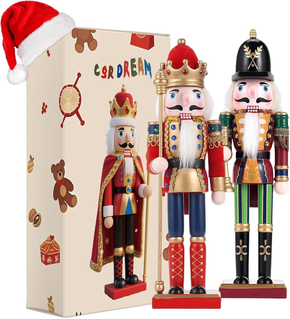 11.8 Inch Wooden Nutcracker Ornaments(Christmas Decorations Nutcracker Figures)(Festive Collectible Gift) for Table Desktop Fireplace Thanksgiving Christmas Decor,Trumpeter&King