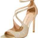 DREAM PAIRS Women's High Heels Sexy Cross Square Open Toe Strappy Dressy Sexy Stylish Stilettos Heels Sandals (6, Gold-glitter)