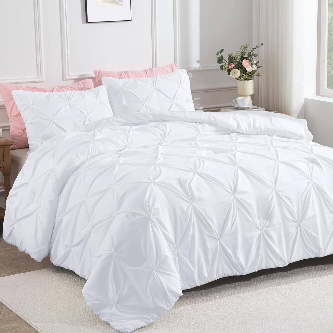 Andency White California King Comforter Set (104x96Inch), 3 Pieces Cute Pinch Pleat Cal King Bedding Comforters & Sets, Oversized Pintuck Soft Down Alternative Bed Set for All Season Andency White California King Comforter Set (104x96Inch), 3 Pieces Cute Pinch Pleat Cal King Bedding Comforters & Sets, Oversized Pintuck Soft Down Alternative Bed Set for All Season