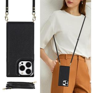 Wallet Case Compatible with iPhone 16 Pro, Crossbody Case RFID Blocking Card Holder Magnetic Flip Folio Purse, Shockproof Leather Strap Case Cover for iPhone 16 Pro 6.3'' 2024 Black