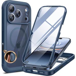 Miracase Magnetic for iPhone 17 Pro Case 6.3" [Compatible with MagSafe] Full-Body Phone Case with Built-in Glass Screen Protector & Camera Control,Drop Proof iPhone 17 Pro Cover, Dark Blue