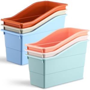 6 Pack Book Bins for Classroom Plastic Book Binder Holders Vertical Organizer Baskets Storage Boxes for Classroom Library Home Office Organization Stationery Supplies(Light Colors)