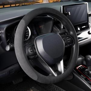 COFIT 15 inch Microfiber Suede Car Steering Wheel Cover, Universal Anti-Slip Grip Protector for SUV Truck, Black & Grey (Medium(Standard) Size[14.5"-15"])