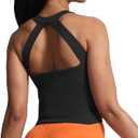 Aoxjox Crop Tops for Women Mid-Length Longline Workout Sports Kennedy Training Tank (Medium, Black)