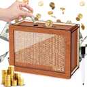 Homgaty Wooden Money Box for Cash Gift Piggy Bank for Teenager Adults, Countdown Money Saving Box with 10000 Dollars Target, Money Box with Money Target and Numbers to Check for (10000 USD)